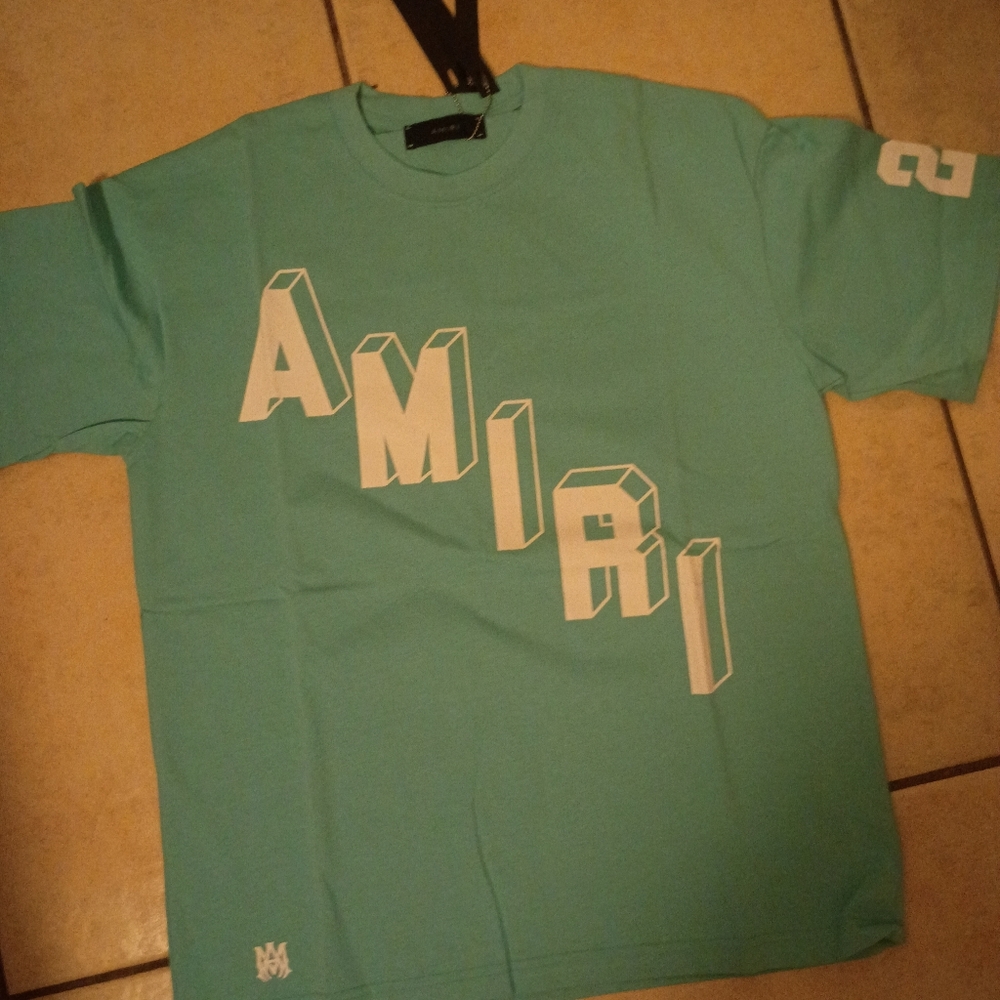AMIRI Aqua T-Shirt with White 3D Logo